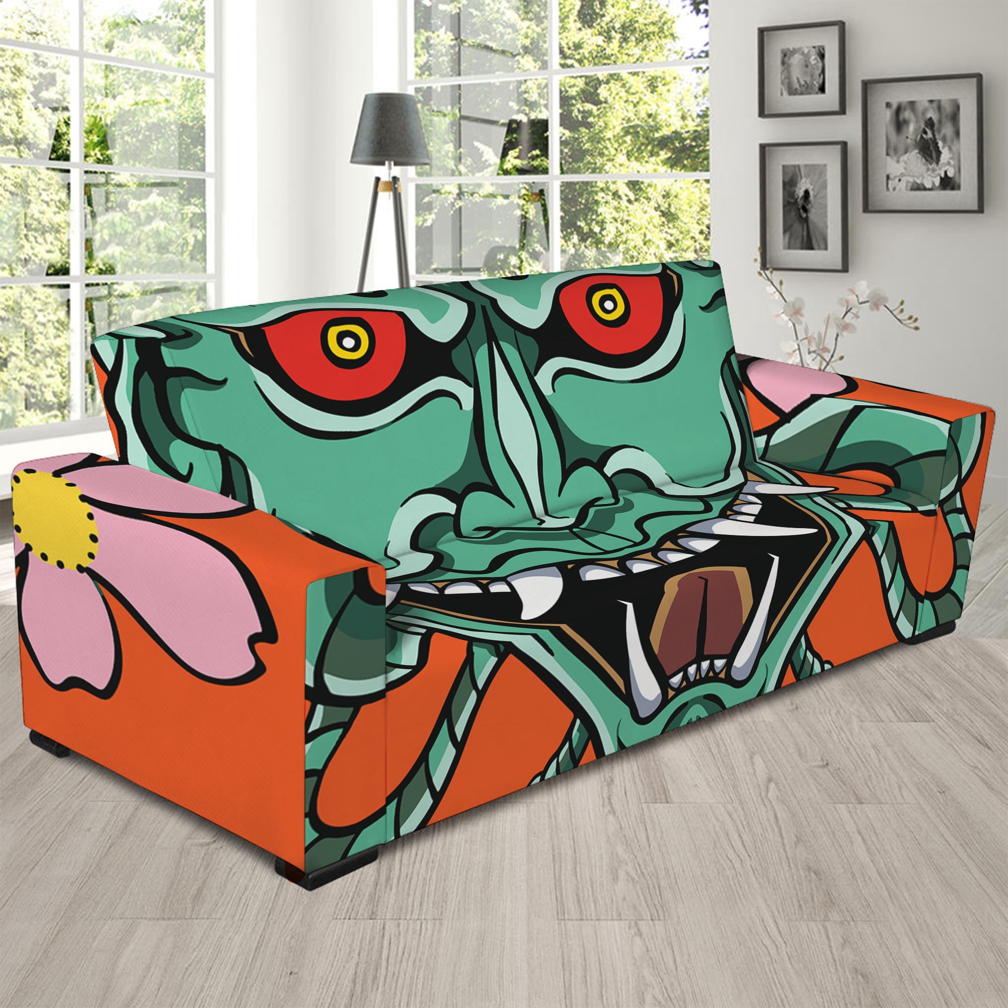 Japanese Demon Print Sofa Slipcover