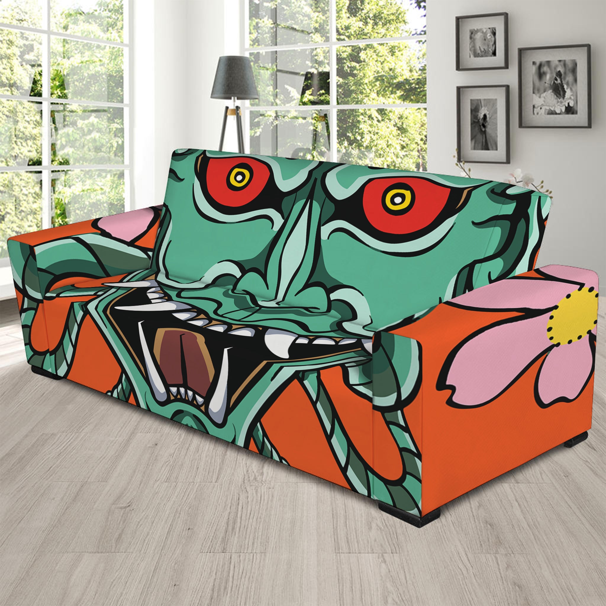 Japanese Demon Print Sofa Slipcover