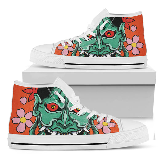 Japanese Demon Print White High Top Shoes