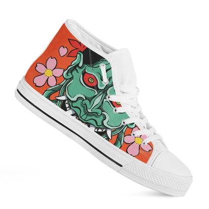 Japanese Demon Print White High Top Shoes