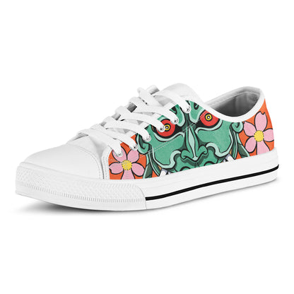 Japanese Demon Print White Low Top Shoes