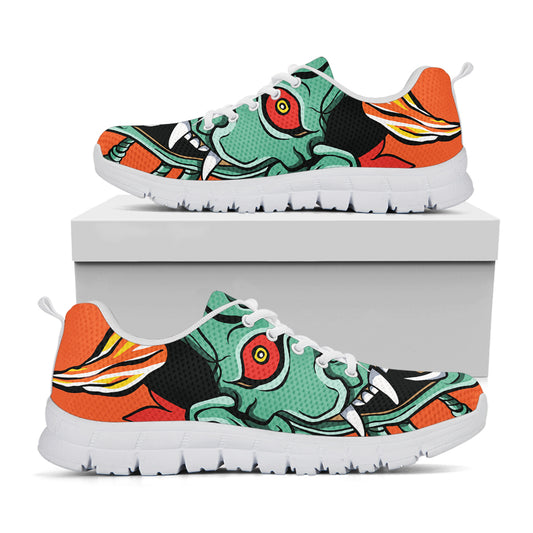 Japanese Demon Print White Sneakers