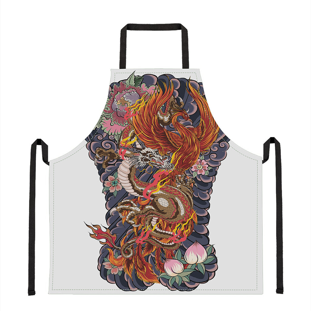 Japanese Dragon And Phoenix Tattoo Print Apron