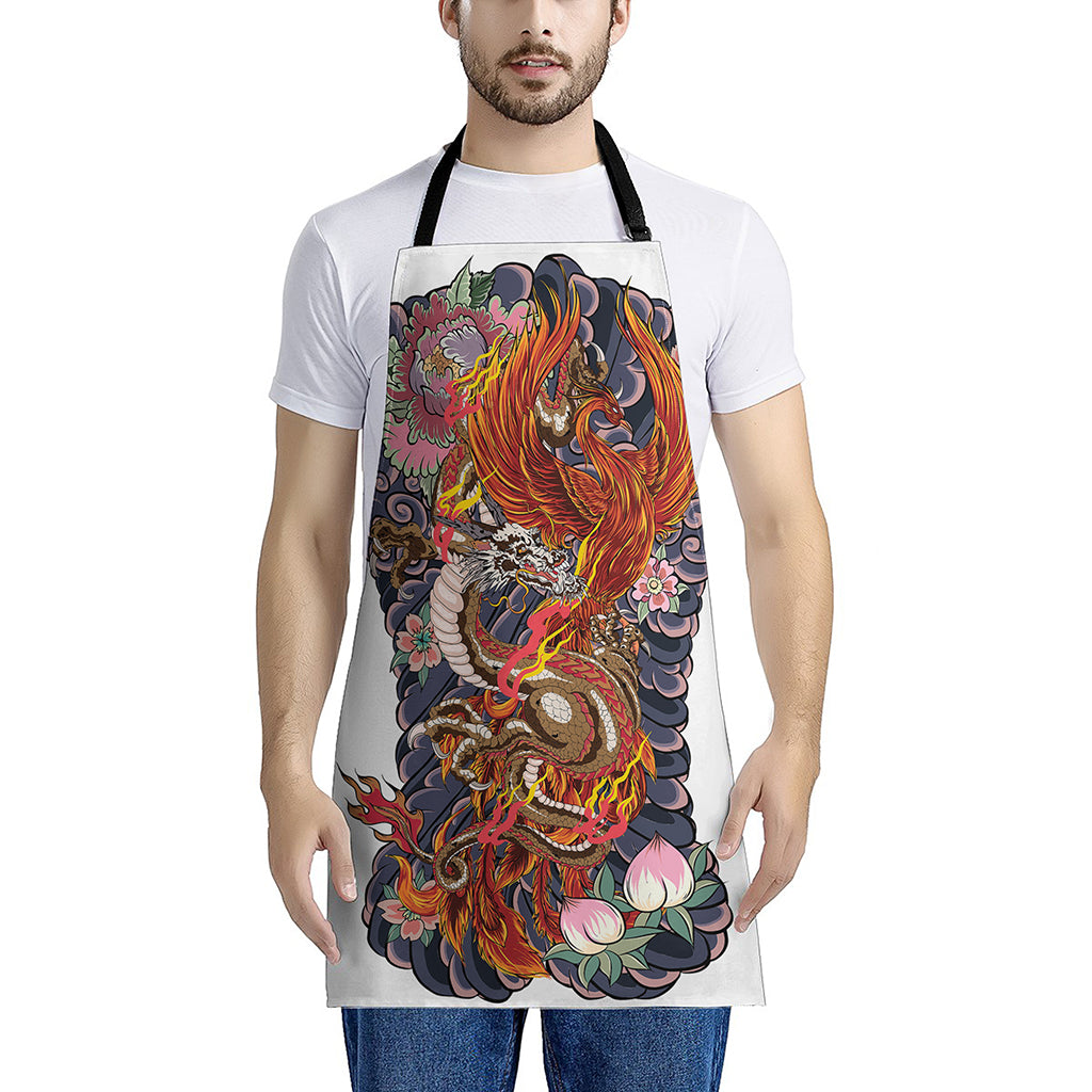 Japanese Dragon And Phoenix Tattoo Print Apron