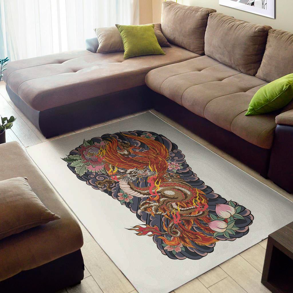 Japanese Dragon And Phoenix Tattoo Print Area Rug