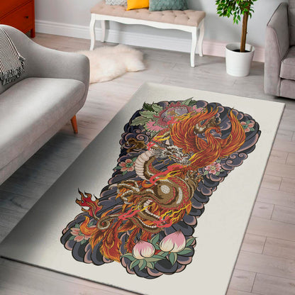 Japanese Dragon And Phoenix Tattoo Print Area Rug