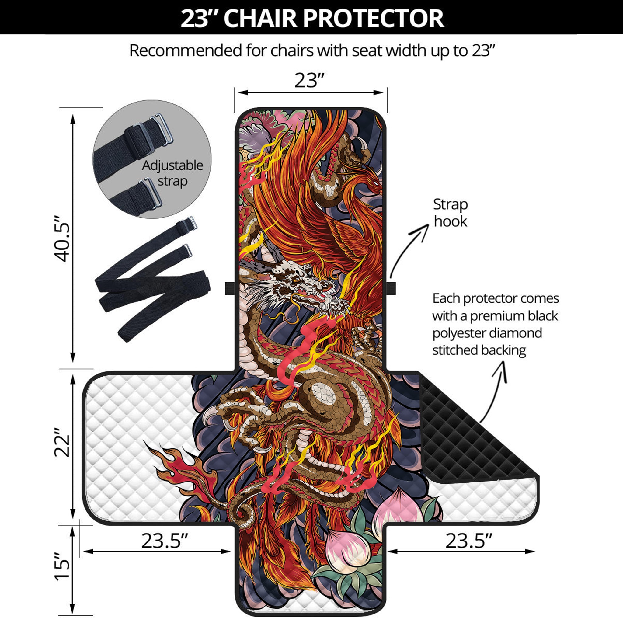 Japanese Dragon And Phoenix Tattoo Print Armchair Protector