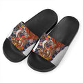 Japanese Dragon And Phoenix Tattoo Print Black Slide Sandals