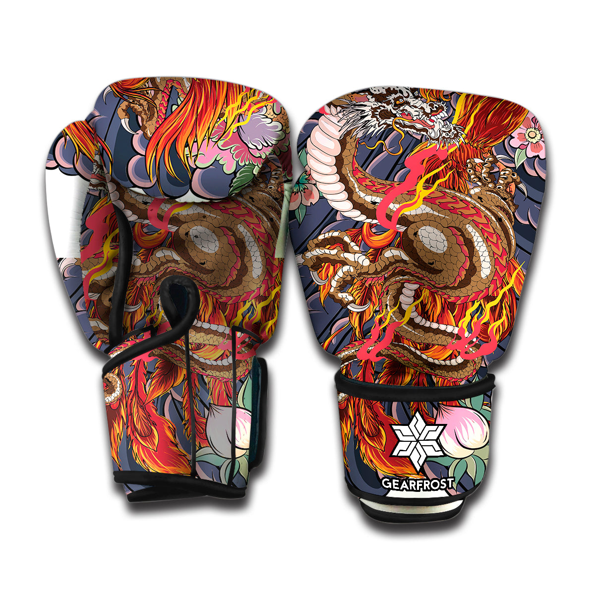 Japanese Dragon And Phoenix Tattoo Print Boxing Gloves