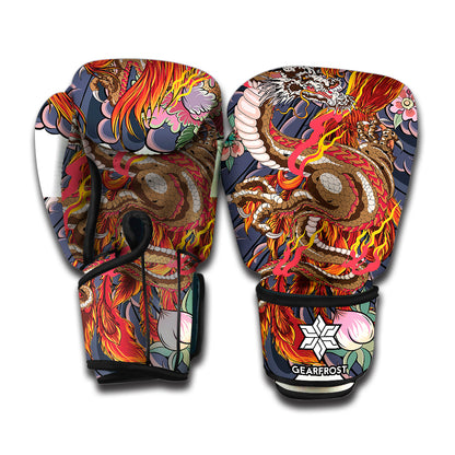 Japanese Dragon And Phoenix Tattoo Print Boxing Gloves