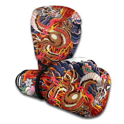 Japanese Dragon And Phoenix Tattoo Print Boxing Gloves