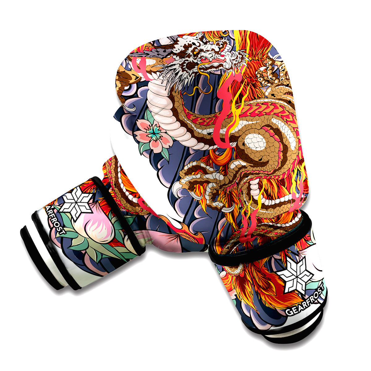 Japanese Dragon And Phoenix Tattoo Print Boxing Gloves