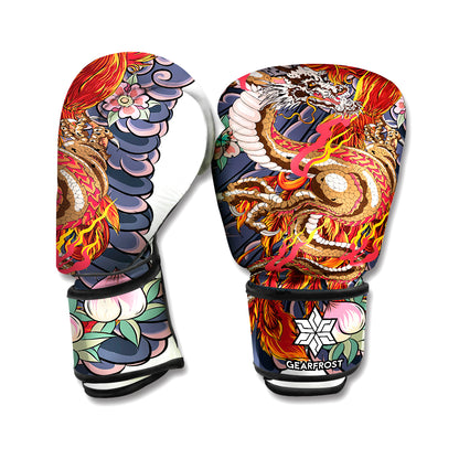 Japanese Dragon And Phoenix Tattoo Print Boxing Gloves