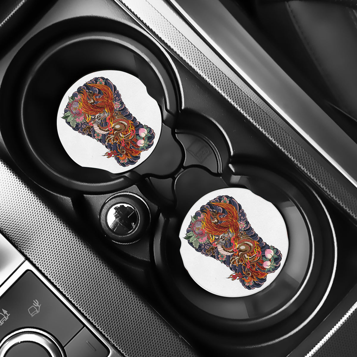 Japanese Dragon And Phoenix Tattoo Print Car Coasters