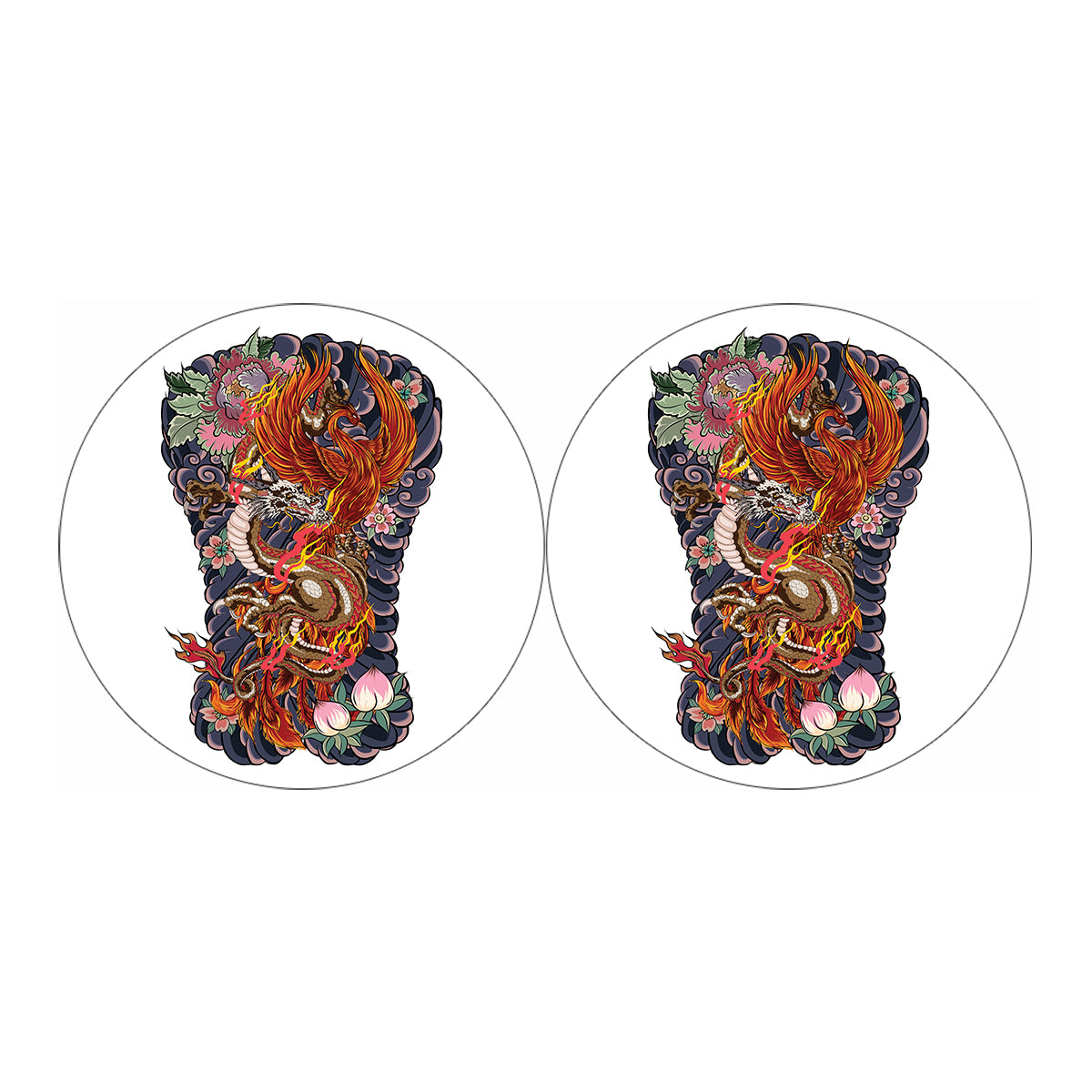 Japanese Dragon And Phoenix Tattoo Print Car Coasters