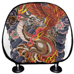 Japanese Dragon And Phoenix Tattoo Print Car Headrest Covers