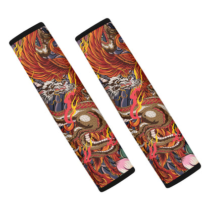 Japanese Dragon And Phoenix Tattoo Print Car Seat Belt Covers
