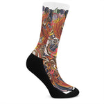 Japanese Dragon And Phoenix Tattoo Print Crew Socks