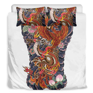 Japanese Dragon And Phoenix Tattoo Print Duvet Cover Bedding Set