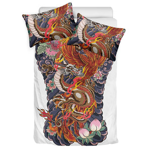 Japanese Dragon And Phoenix Tattoo Print Duvet Cover Bedding Set