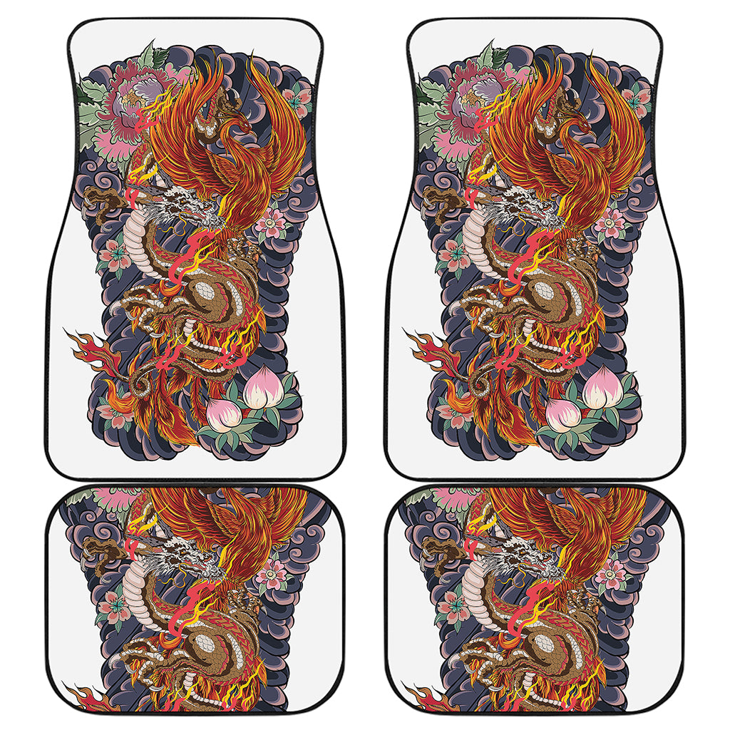 Japanese Dragon And Phoenix Tattoo Print Front and Back Car Floor Mats