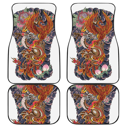 Japanese Dragon And Phoenix Tattoo Print Front and Back Car Floor Mats
