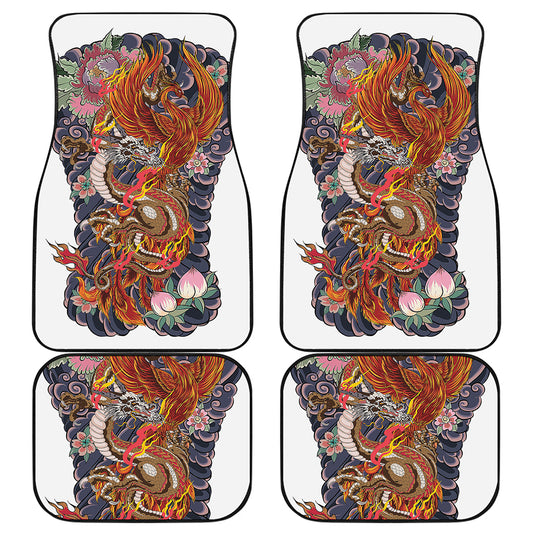 Japanese Dragon And Phoenix Tattoo Print Front and Back Car Floor Mats