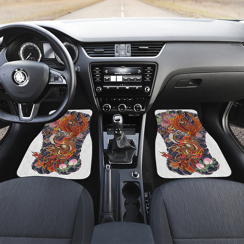 Japanese Dragon And Phoenix Tattoo Print Front and Back Car Floor Mats