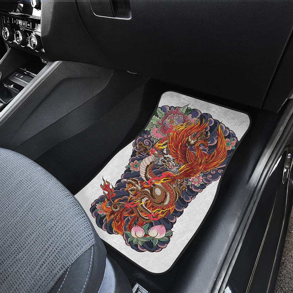 Japanese Dragon And Phoenix Tattoo Print Front and Back Car Floor Mats