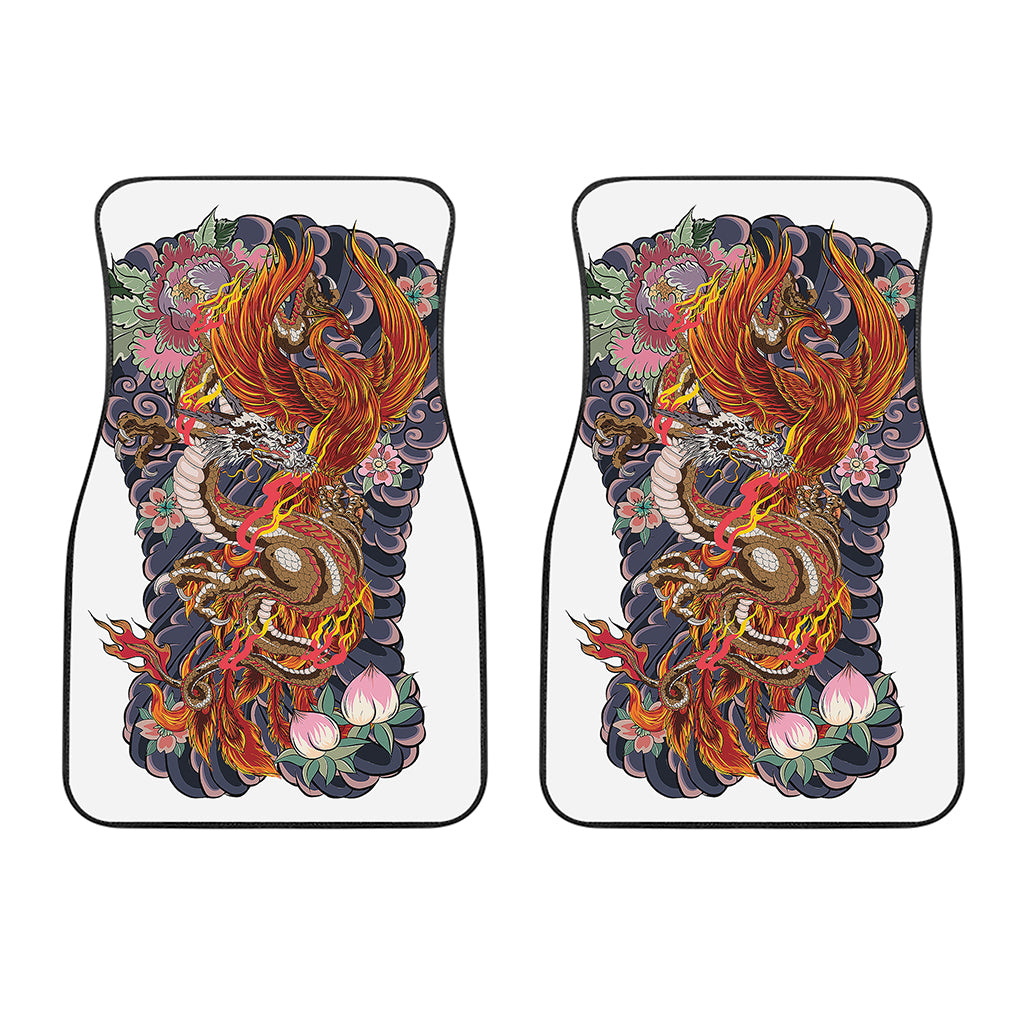 Japanese Dragon And Phoenix Tattoo Print Front Car Floor Mats