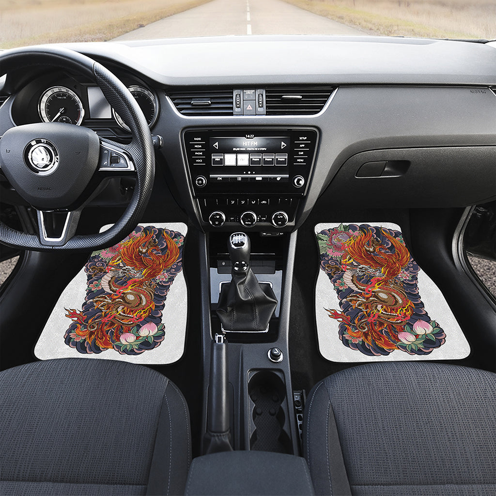 Japanese Dragon And Phoenix Tattoo Print Front Car Floor Mats