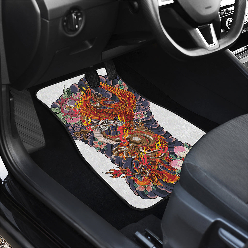 Japanese Dragon And Phoenix Tattoo Print Front Car Floor Mats