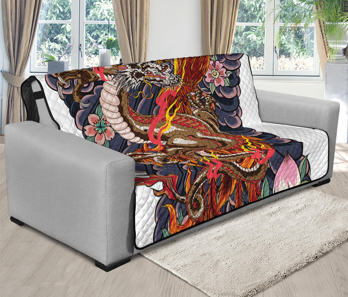 Japanese Dragon And Phoenix Tattoo Print Futon Protector