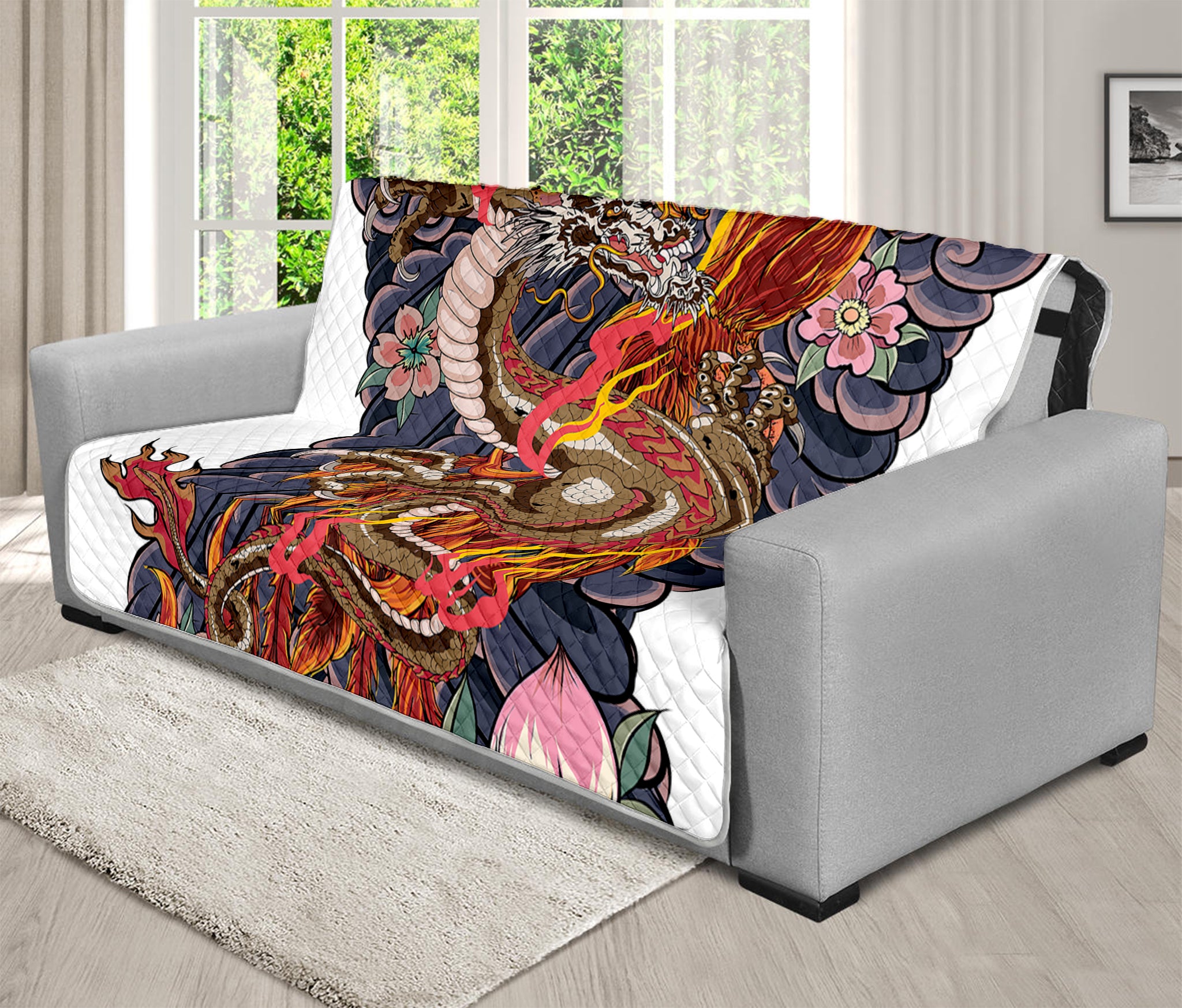 Japanese Dragon And Phoenix Tattoo Print Futon Protector