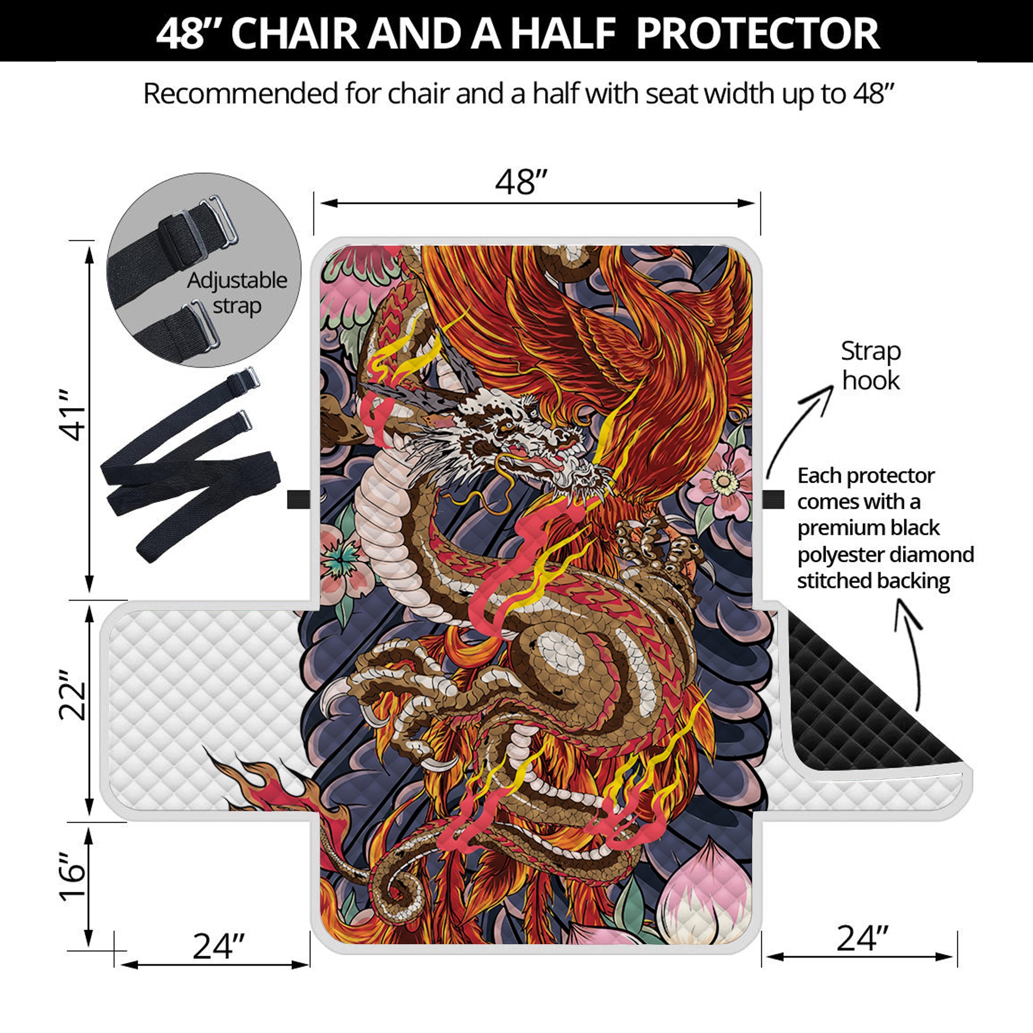 Japanese Dragon And Phoenix Tattoo Print Half Sofa Protector