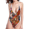 Japanese Dragon And Phoenix Tattoo Print High Cut One Piece Swimsuit