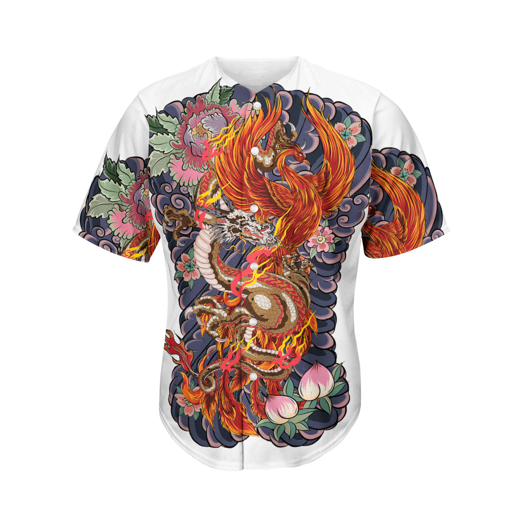 Japanese Dragon And Phoenix Tattoo Print Men's Baseball Jersey