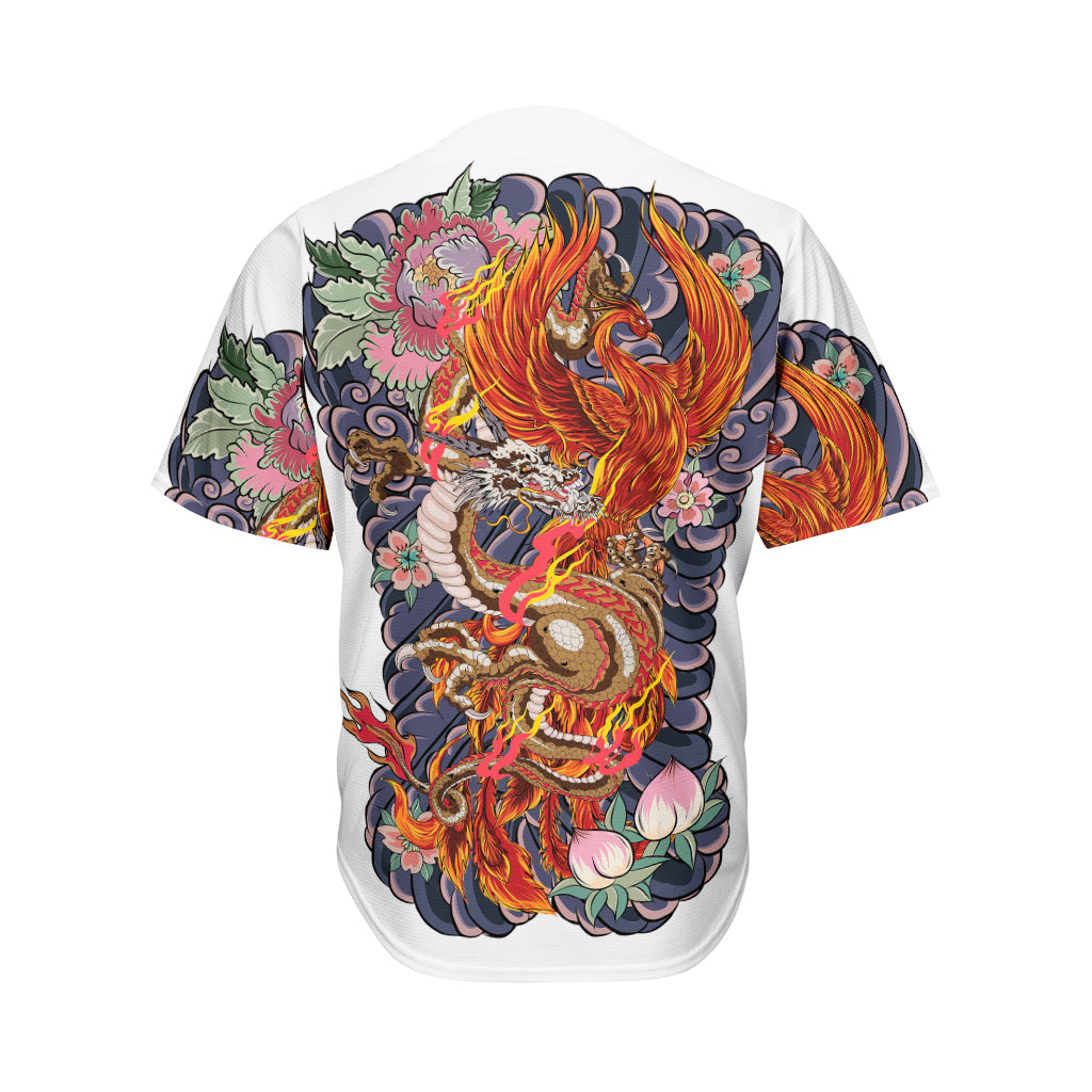 Japanese Dragon And Phoenix Tattoo Print Men's Baseball Jersey