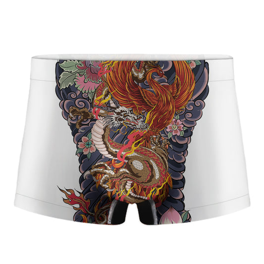 Japanese Dragon And Phoenix Tattoo Print Men's Boxer Briefs