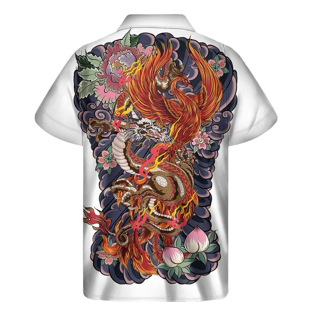 Japanese Dragon And Phoenix Tattoo Print Men's Short Sleeve Shirt