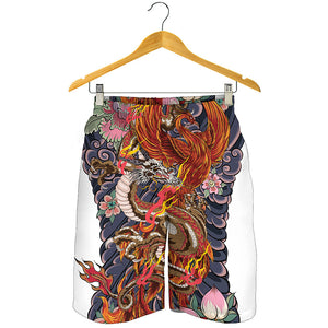 Japanese Dragon And Phoenix Tattoo Print Men's Shorts