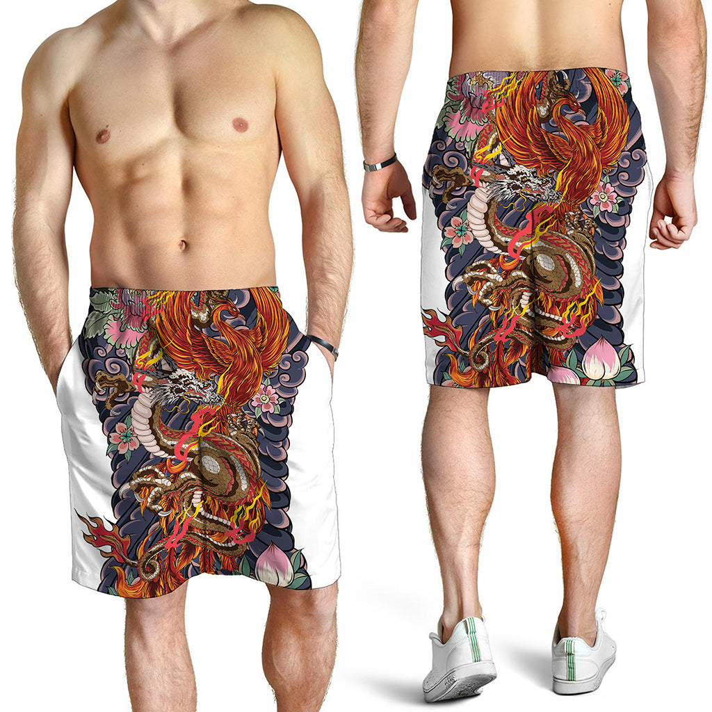 Japanese Dragon And Phoenix Tattoo Print Men's Shorts