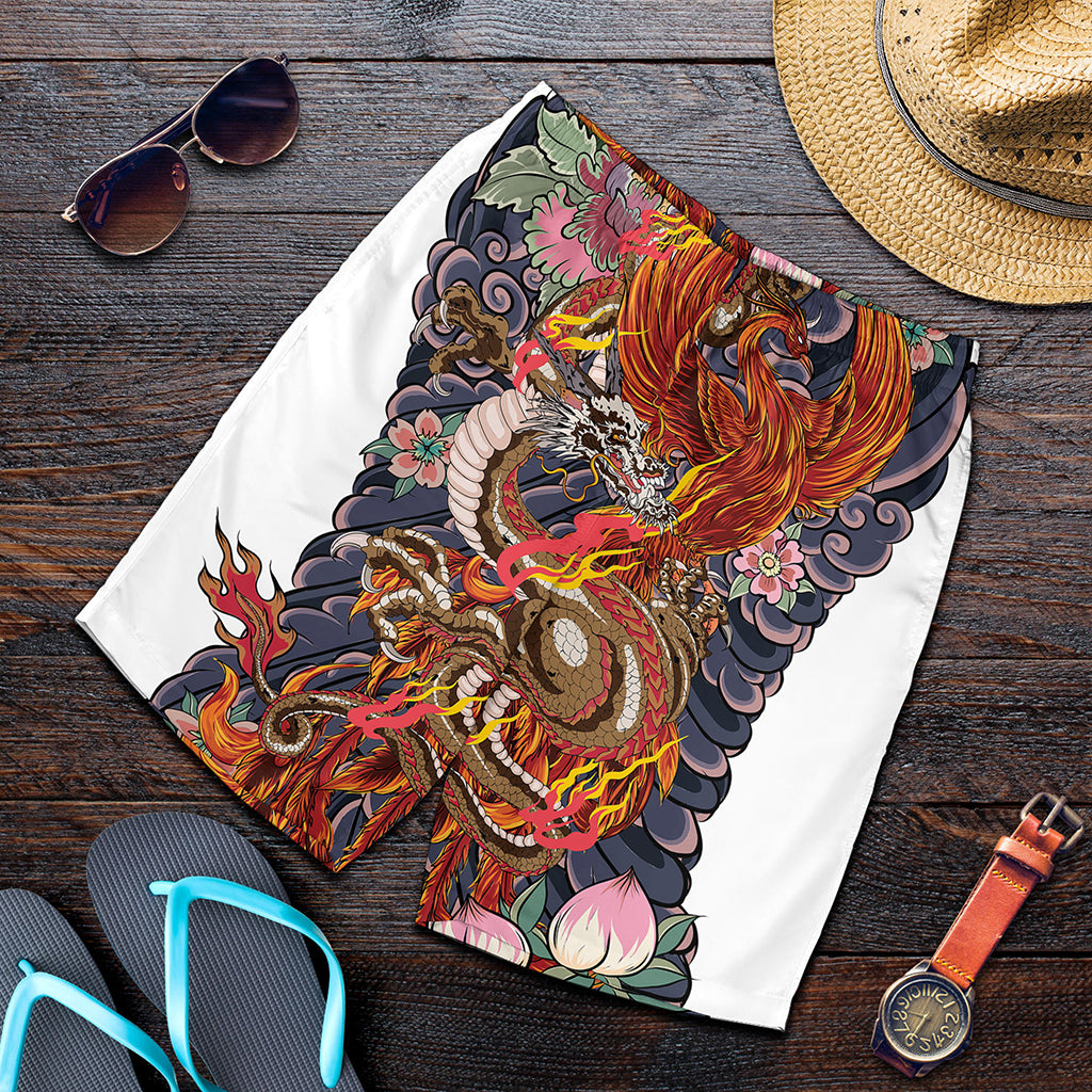 Japanese Dragon And Phoenix Tattoo Print Men's Shorts