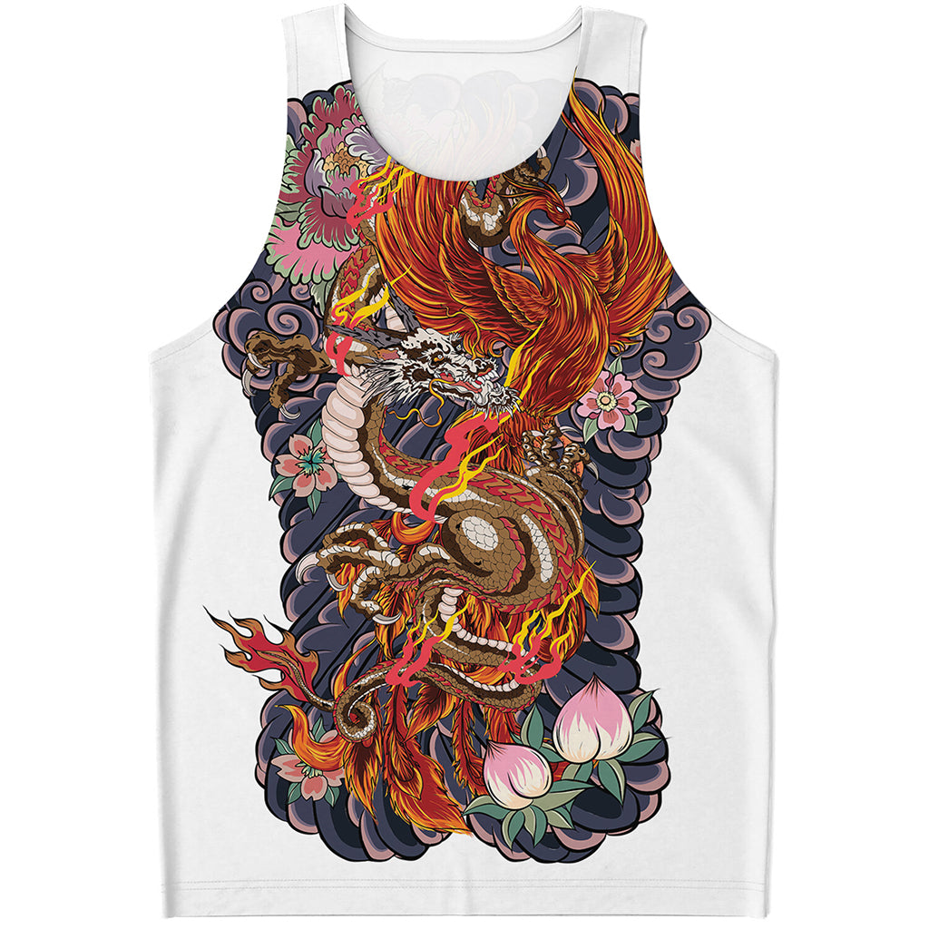 Japanese Dragon And Phoenix Tattoo Print Men's Tank Top