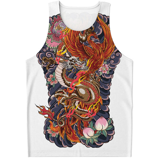Japanese Dragon And Phoenix Tattoo Print Men's Tank Top
