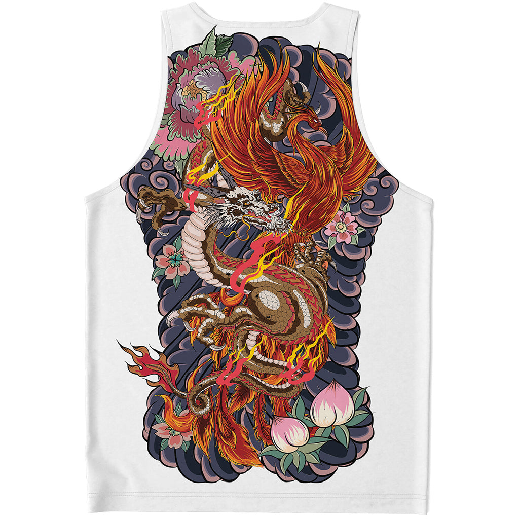 Japanese Dragon And Phoenix Tattoo Print Men's Tank Top