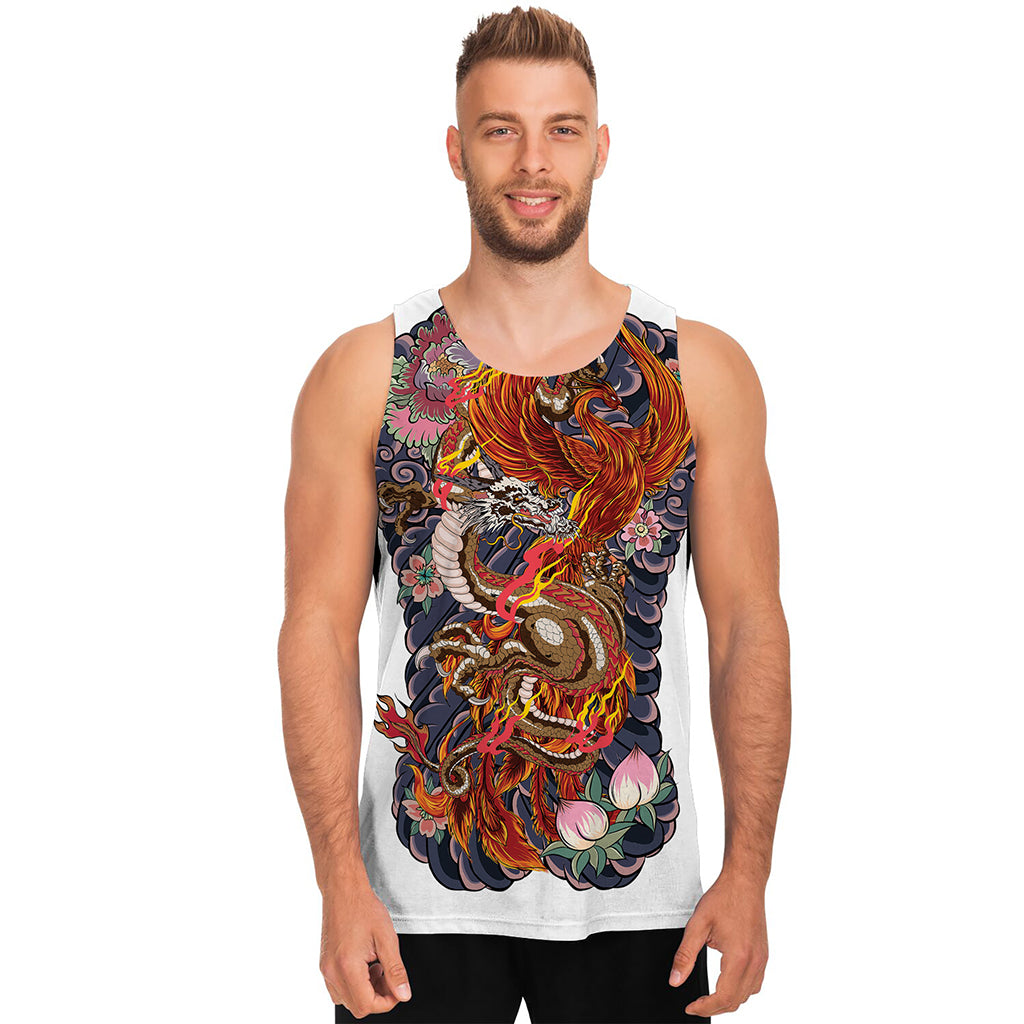 Japanese Dragon And Phoenix Tattoo Print Men's Tank Top