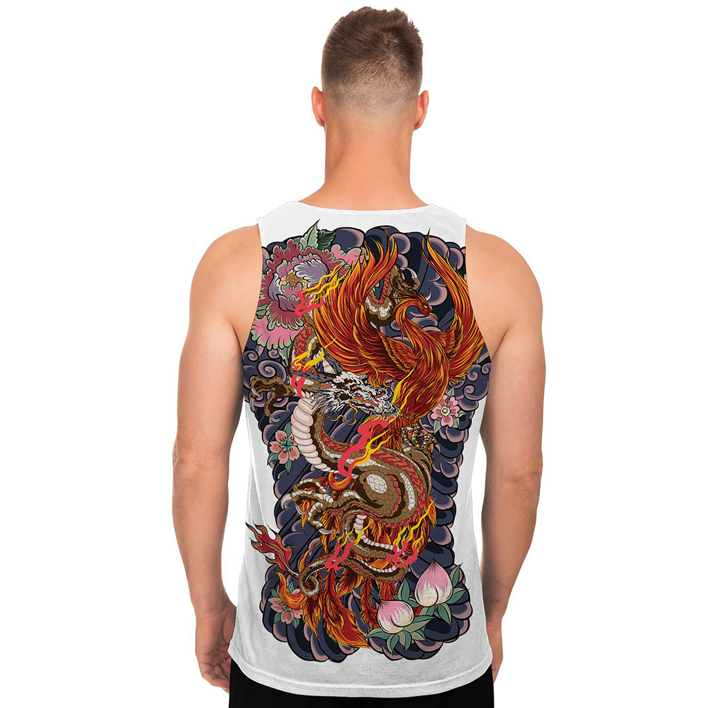 Japanese Dragon And Phoenix Tattoo Print Men's Tank Top