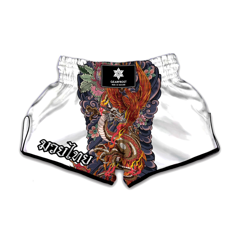 Japanese Dragon And Phoenix Tattoo Print Muay Thai Boxing Shorts