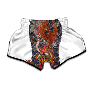 Japanese Dragon And Phoenix Tattoo Print Muay Thai Boxing Shorts